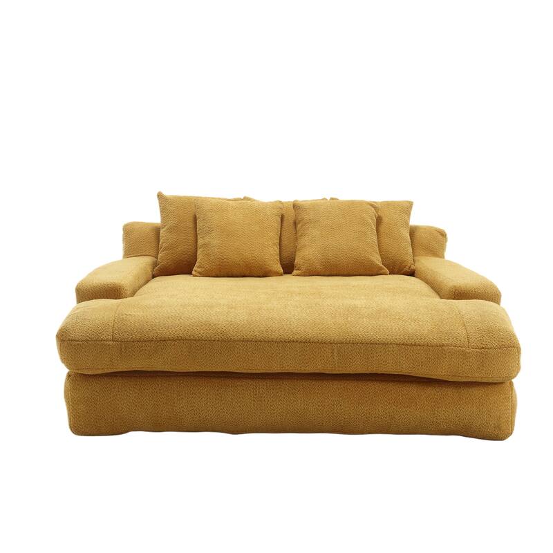 2-seater lazy sofa With 5 back pillows, Comfy Sofa- Deep Seat Couch for Living Room (Mustard yellow)