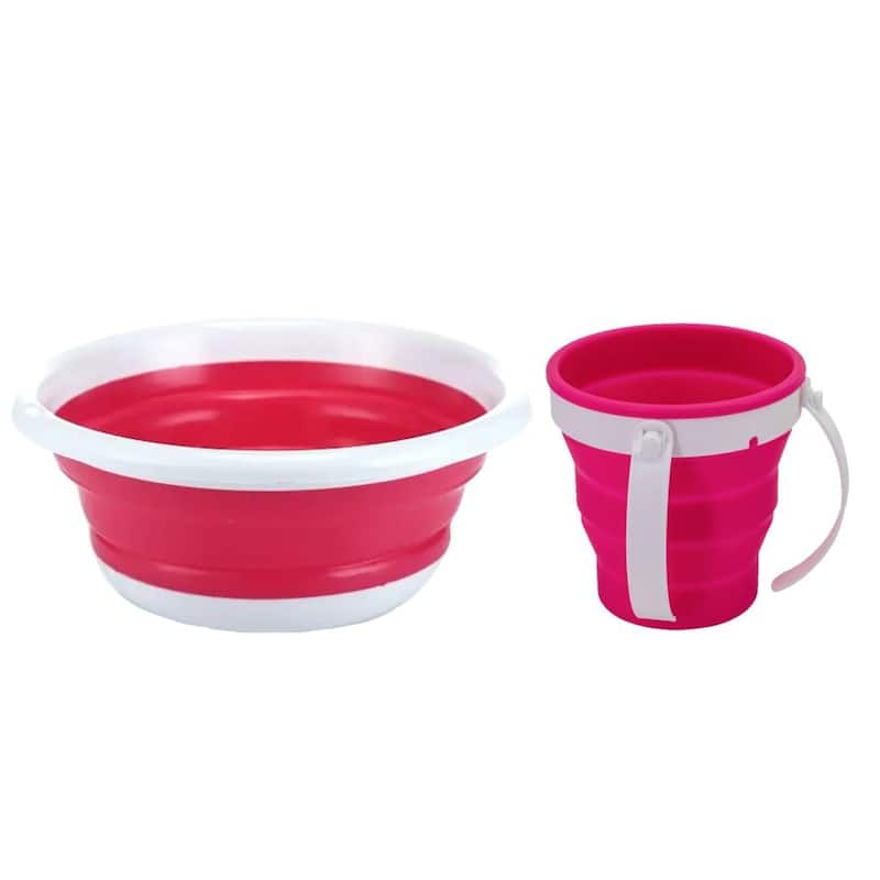 YBM Home Collapsible Wash Set, Multi-Purpose Plastic Saving Space - Pink