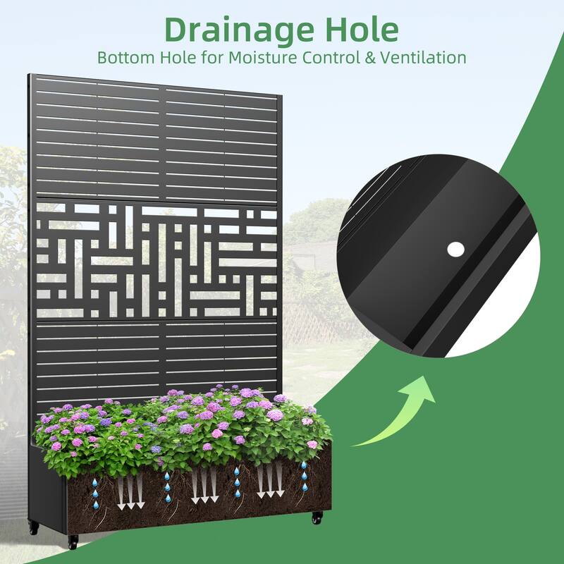 Metal Movable Planter Box with Trellis Privacy Screen Planter Box with Lockable Wheels