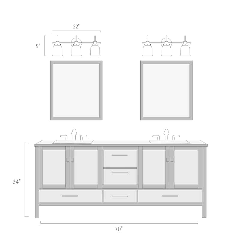 Modern Seeded Glass Bathroom Vanity Light Gold 3-Light Farmhouse Wall Sconces Dimmable - Brass Gold - L 21"xW 9"xH 8"