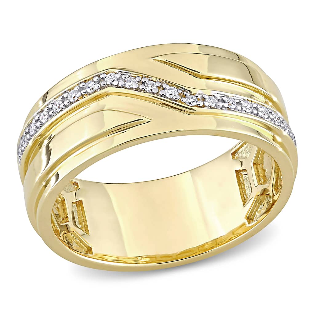 Miadora 1/10ct TDW Diamond Zigzag Mens Ring In Yellow Silver