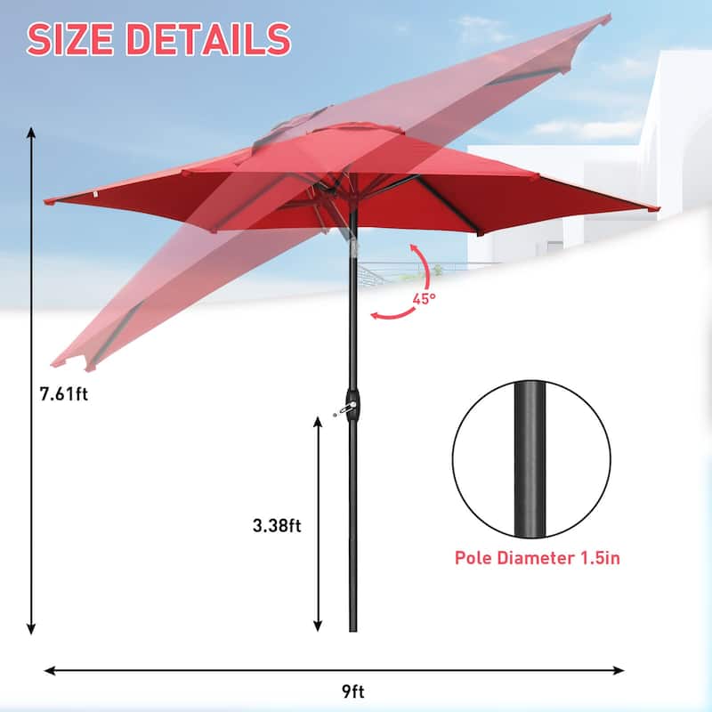 9FT Patio Umbrella with Base Included Outdoor Umbrella with Tilt and Crank