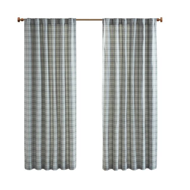 Madison Park Salford Plaid Rod Pocket and Back Tab Single Curtain Panel with Fleece Lining