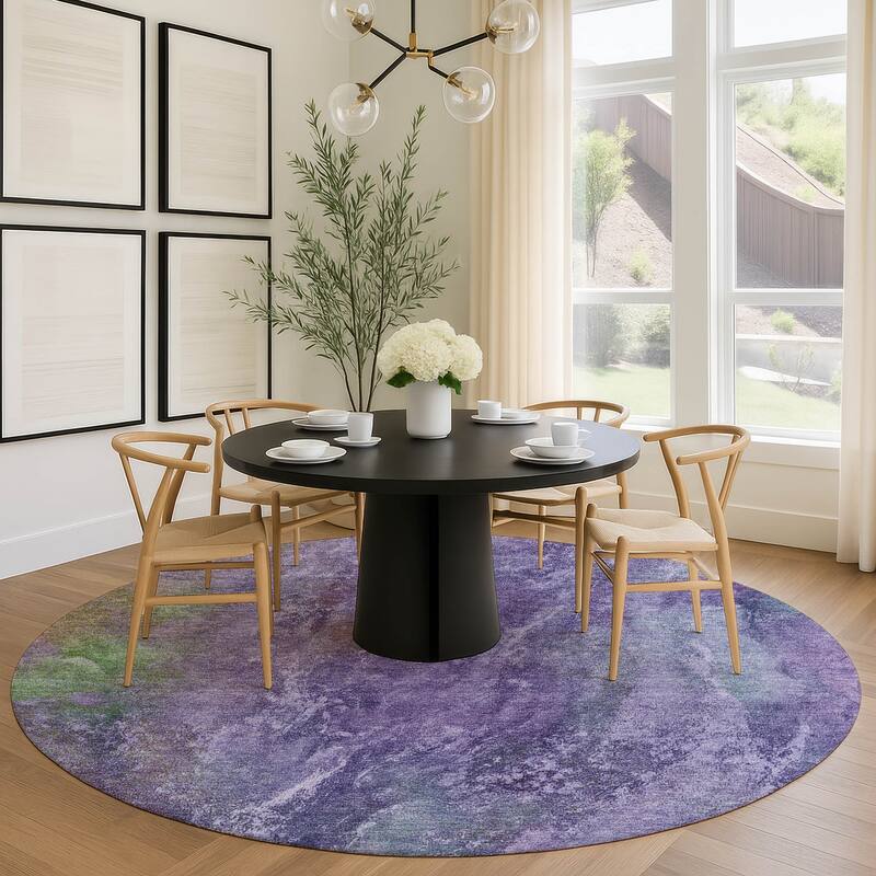 Machine Washable Indoor/ Outdoor Abstract Watercolor Chantille Rug