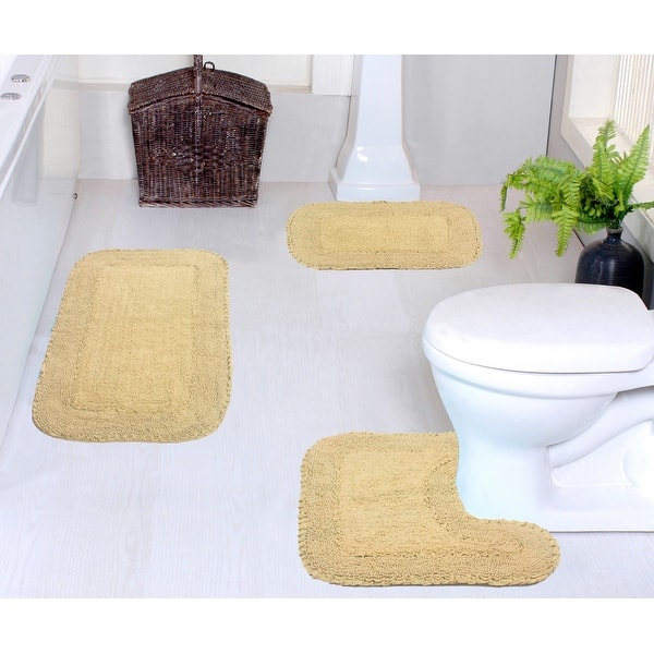Radiant Collection 100% Cotton Non-Slip Bathroom Rug Set, 3 Piece Machine Washable- Bathroom Rug, Bath Rug, U Shaped Contour - Yellow