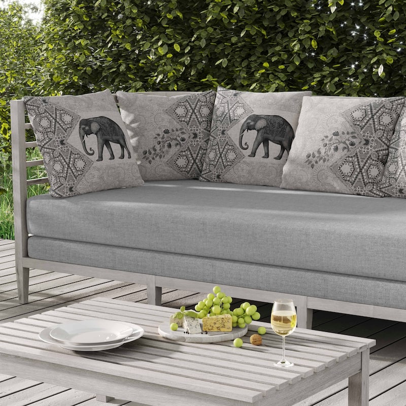 Floraphant Indoor/Outdoor Reversible Throw Pillow Grey and Black