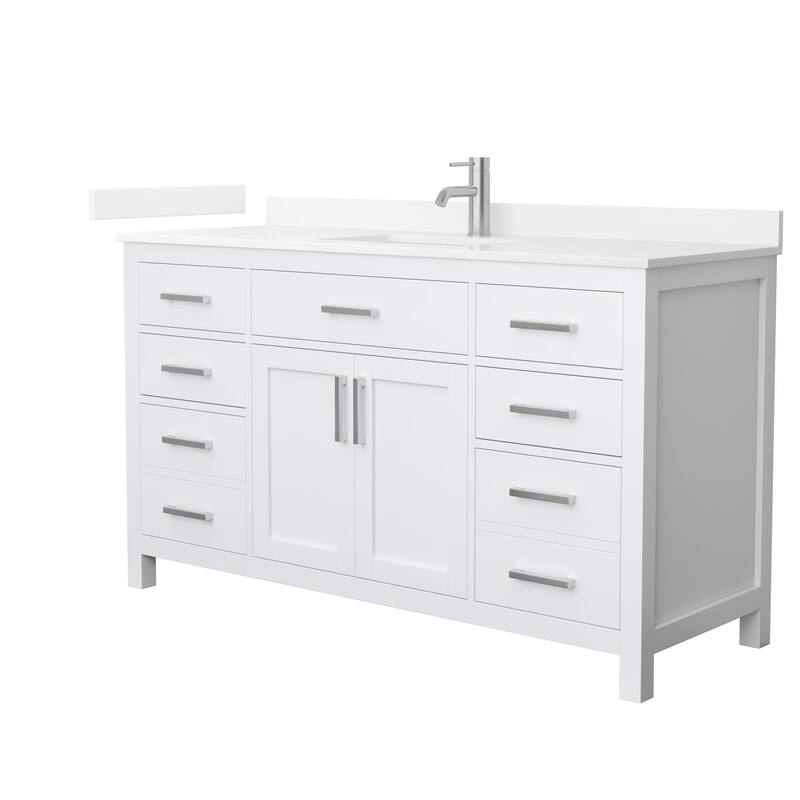 Wyndham Collection WCG2424-60S-QTZ-UNSMXX Beckett 60" Free Standing - White / White Quartz Top / Brushed Nickel Hardware