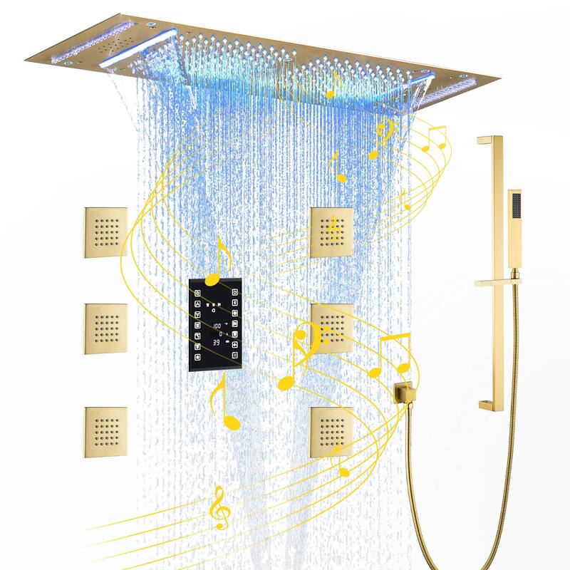Luxury Shower System, 64-Color LED Music Multi-Function Thermostatic Shower Faucet Set with 6 Body Jets & Handheld Shower Head