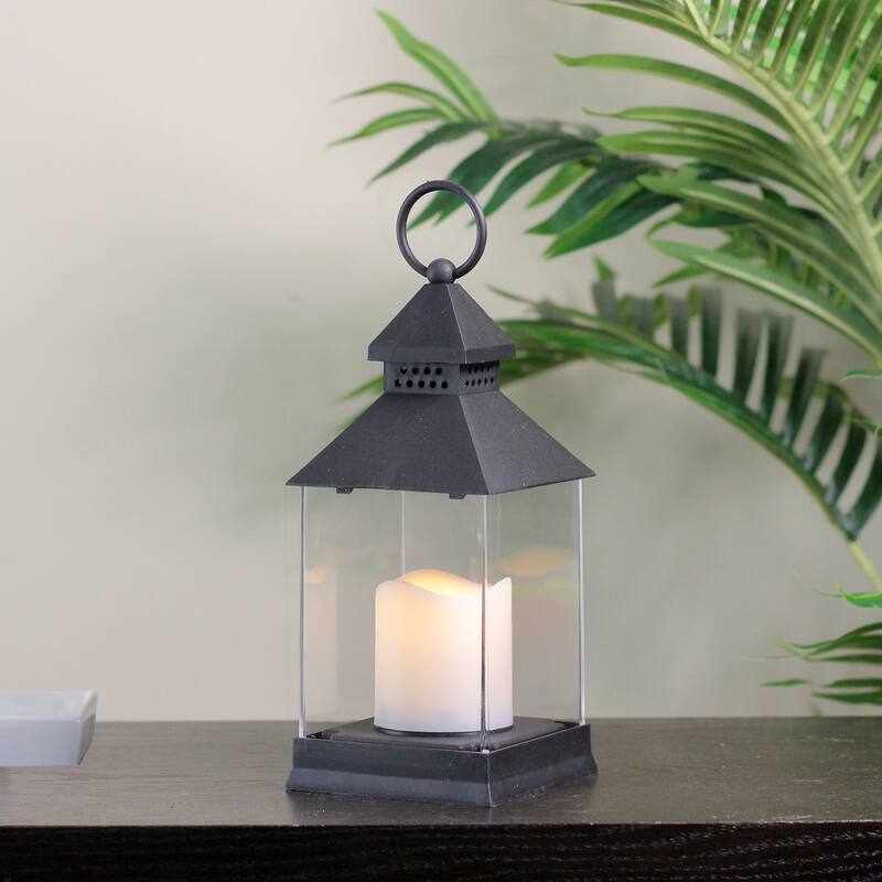Candle Lantern with Flameless LED Candle - 9.5" - Black