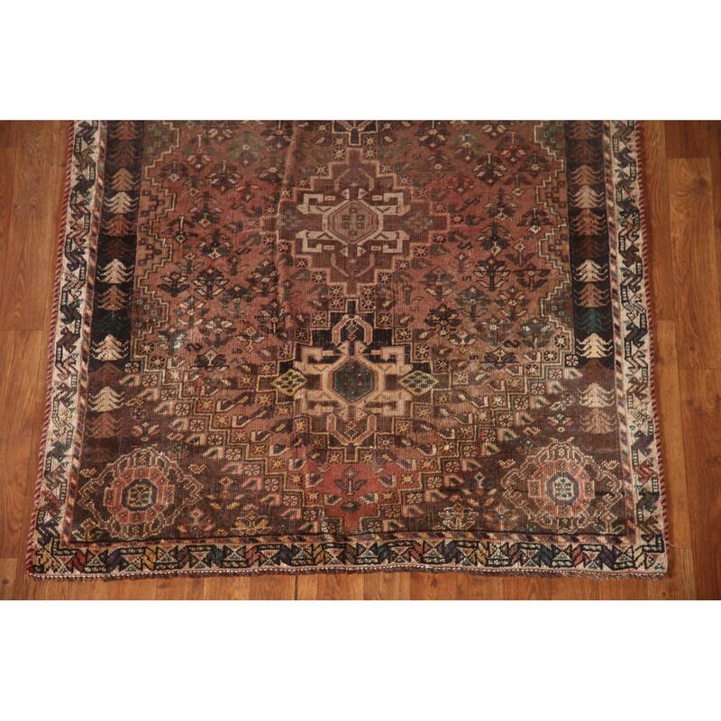 Qashqai Persian Antique Area Rug Hand-Knotted Wool Carpet - 3'9"x 4'10"