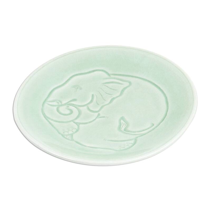 Handmade Sleeping Elephant Celadon ceramic salad plate (Thailand)