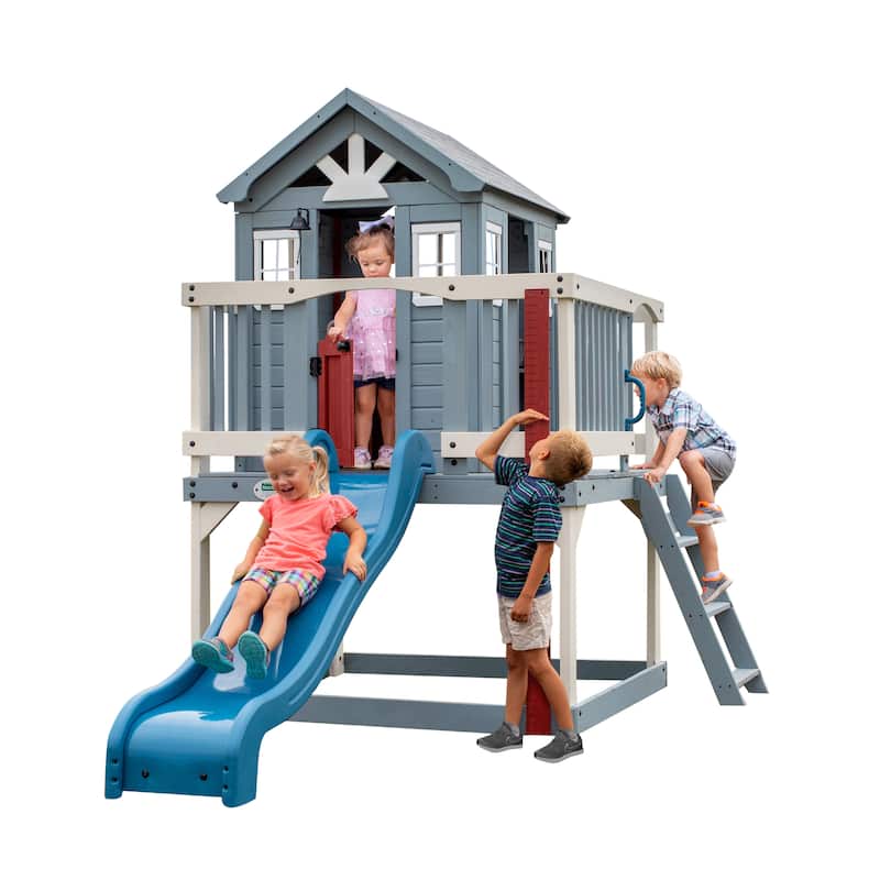 Backyard Discovery Beacon Heights Cedar Wooden Elevated Kids Playhouse - 6'3" x 10'0" - Blue - 6'3" x 10'0" - Kids