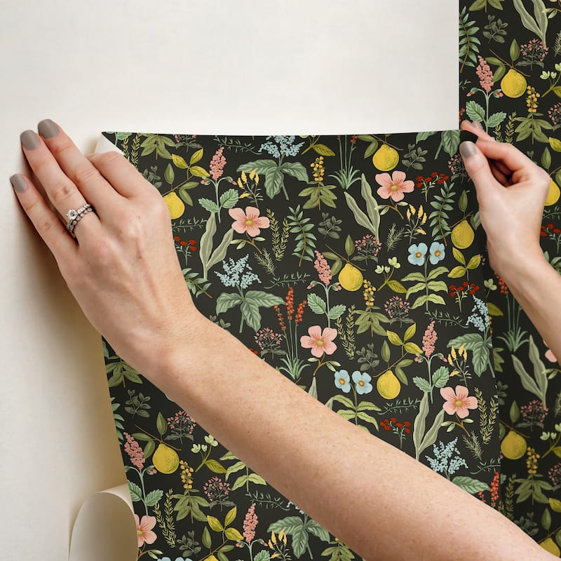 Rifle Paper Co. Herb Garden Black Botanical Premium Peel + Stick Wallpaper