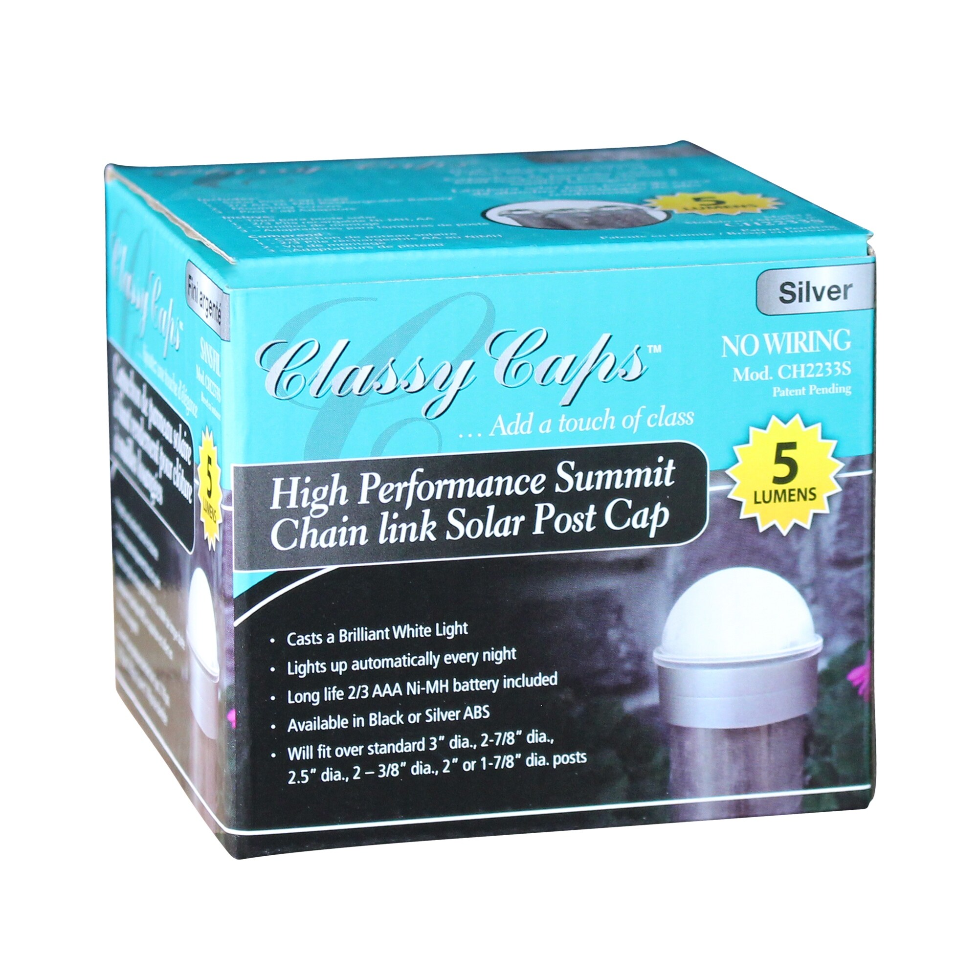 2 Clear Silver Solar Powered Summit Chain Link Fence Post Caps 2.75