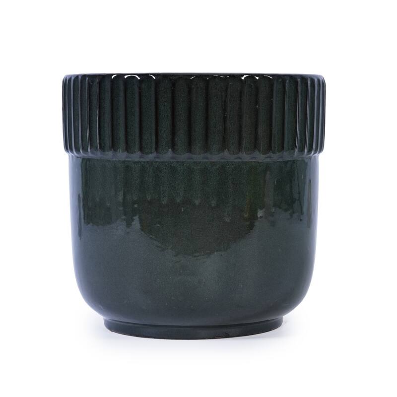 Glossy Ribbed Handmade Ceramic Planter Pot, for Succulents and Herbs