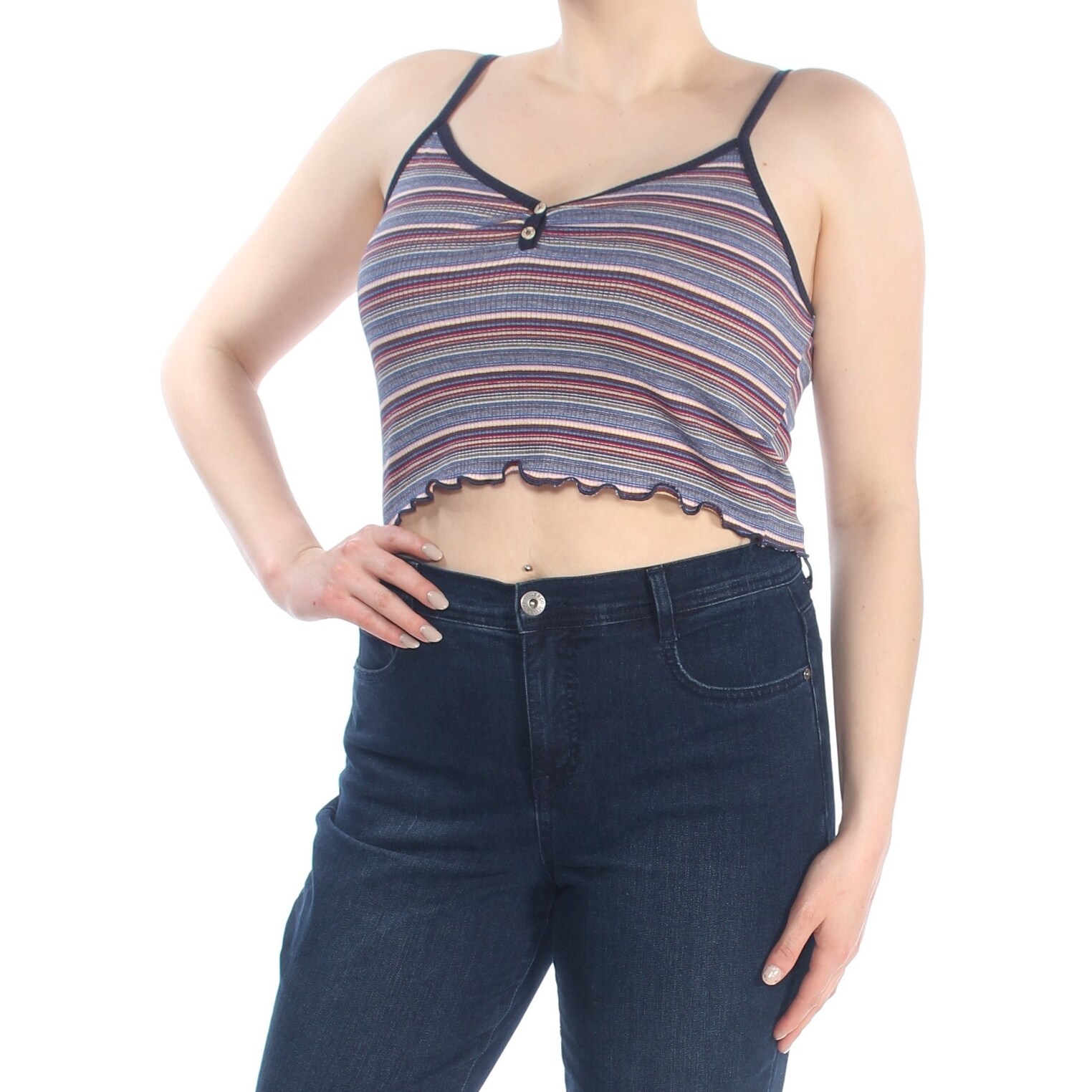 Shop Polly Esther Womens Navy Striped Top Size Xl On Sale