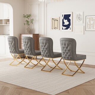 Dining Chair Set Of 4 with Backrest And Golden Metal Legs - Bed Bath ...