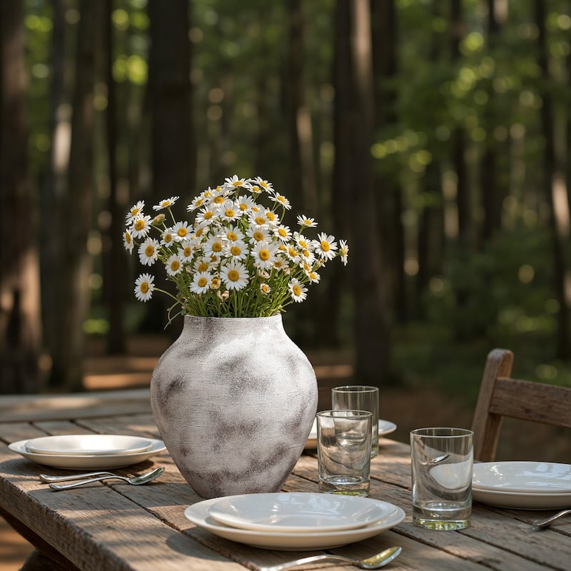 Rustic Gray with Weathered White Finish Stoneware Vase, Vintage Pottery