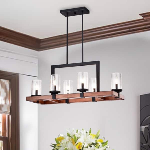 Black and Wood 6-Light Rectangular Linear Kitchen Island ...