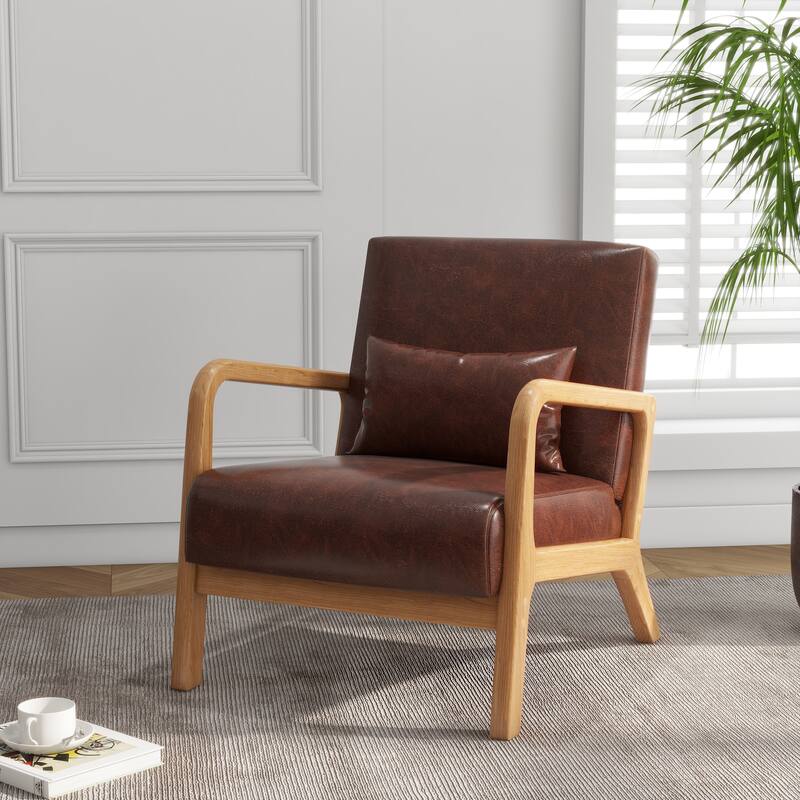 Mid Century Solid Wood Upholstered Accent Chair