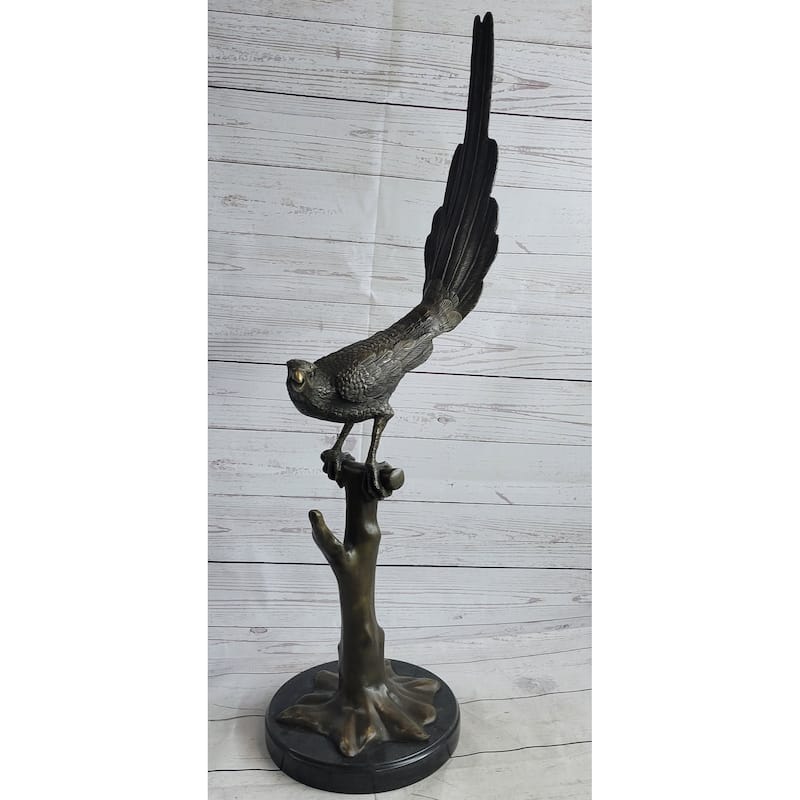 Handmade Signed French Bronze Pheasant Game Bird Sculpture Hunting Statue