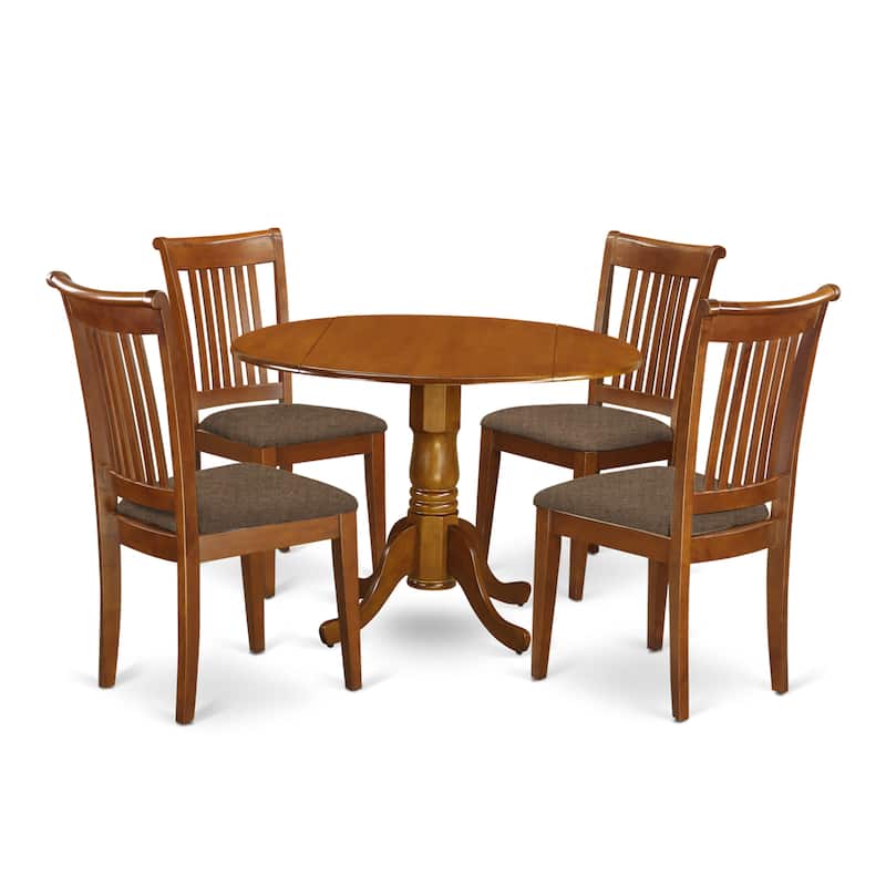 East West Furniture 5 Piece Kitchen Table Set- A Round Dining Table and 4 Dining Room Chairs, Saddle Brown(Seats Option)