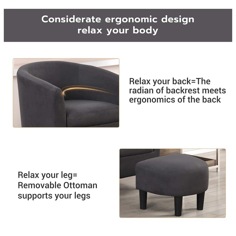 Classic Barrel Accent Chair Upholstered in Soft Polyester Fabric Footrest included