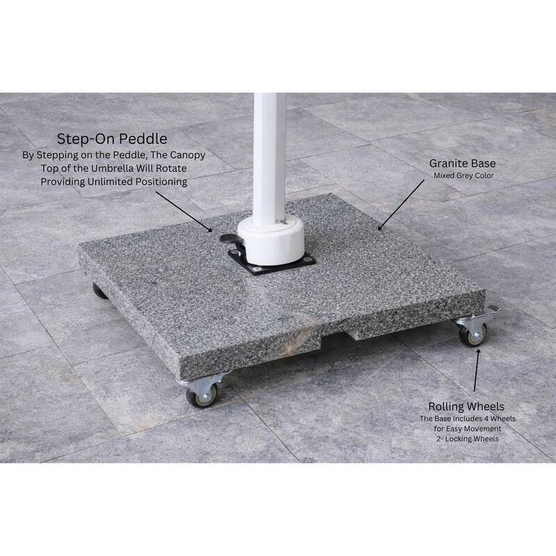 Piola All White 10 ft. Square Aluminum Outdoor Patio Cantilever Umbrella with Granite Base