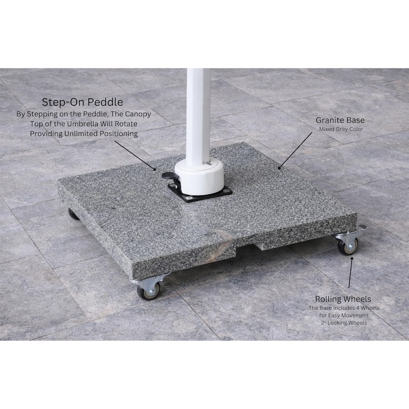 Piola White 10 ft. Square Aluminum Outdoor Cantilever Mouse Grey Fabric Umbrella with Granite Base