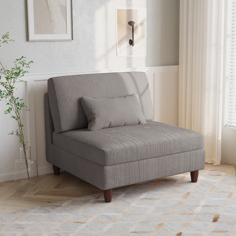 Corduroy Accent Chair with Ottoman Modular Couch Sectional Sofa - Armless - Light Grey/Armless Chair