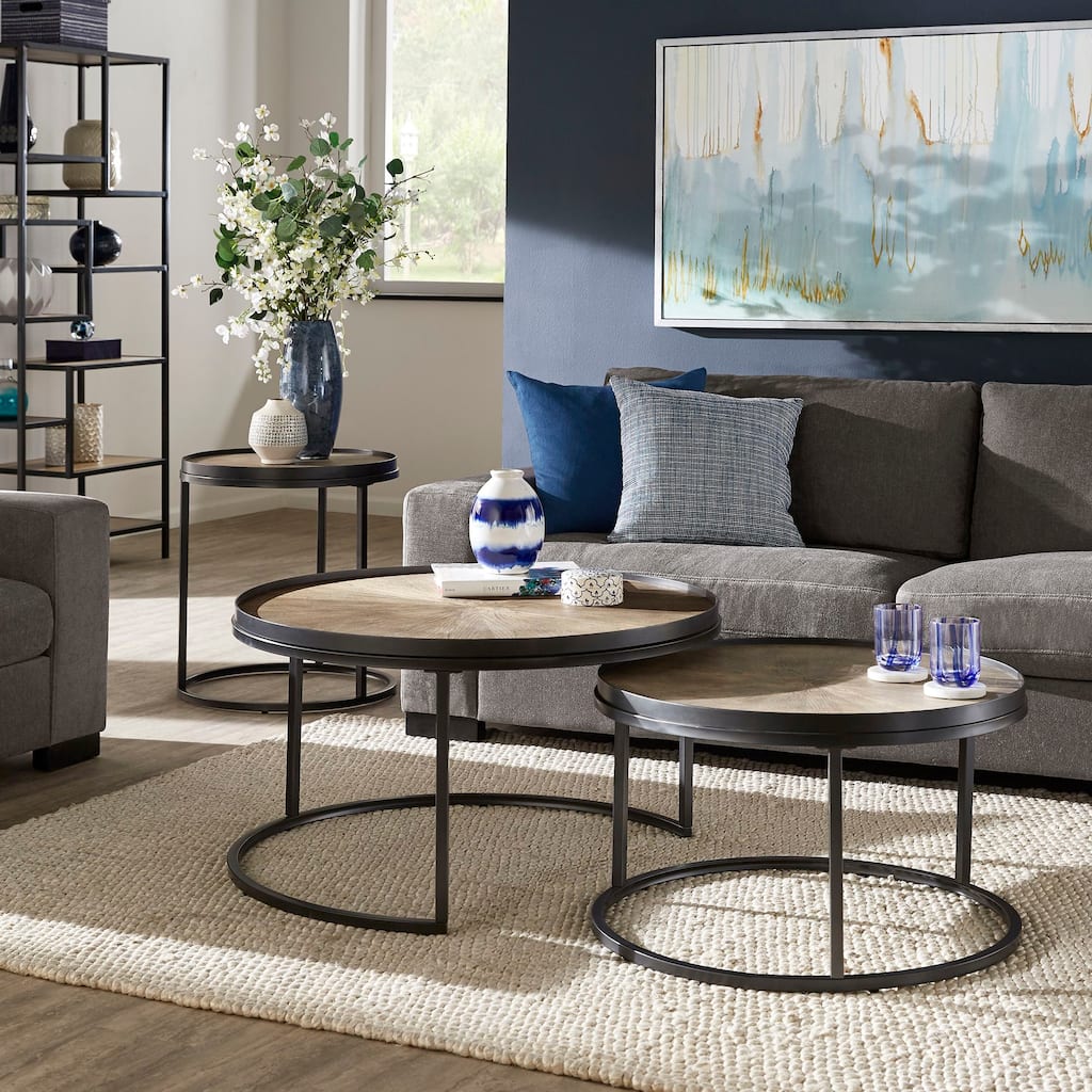 Bricken Grey Oak Finish Round Nesting Table Set by iNSPIRE Q Modern