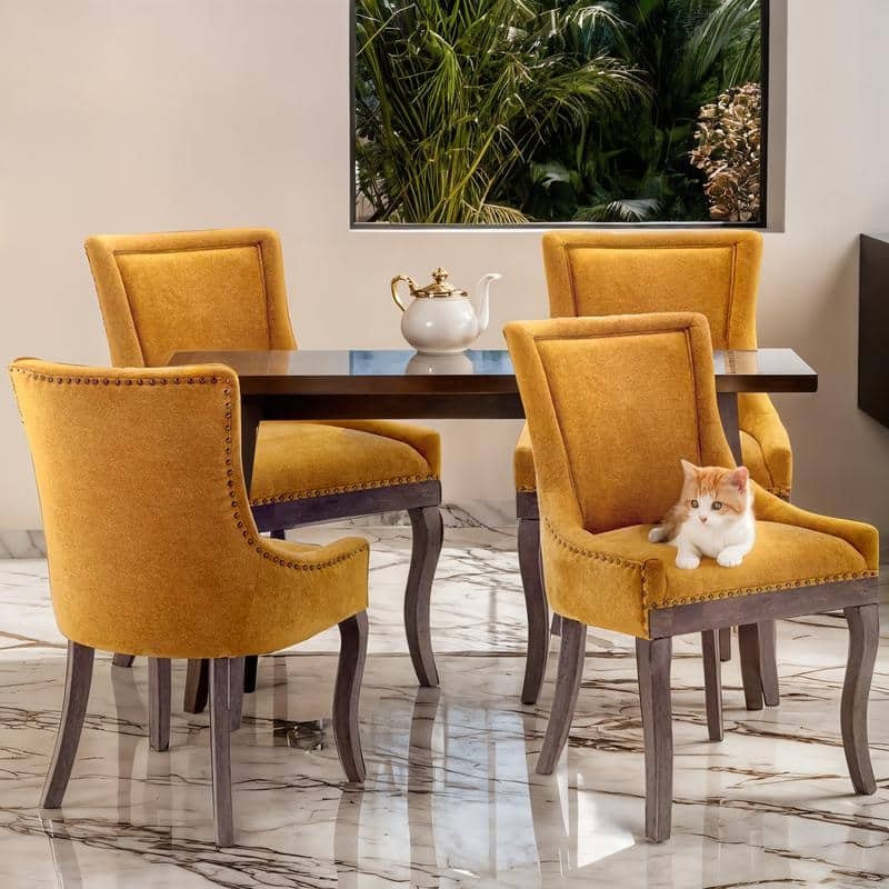 Thickened Side Dining Chair with Solid Wood Legs Set of 4