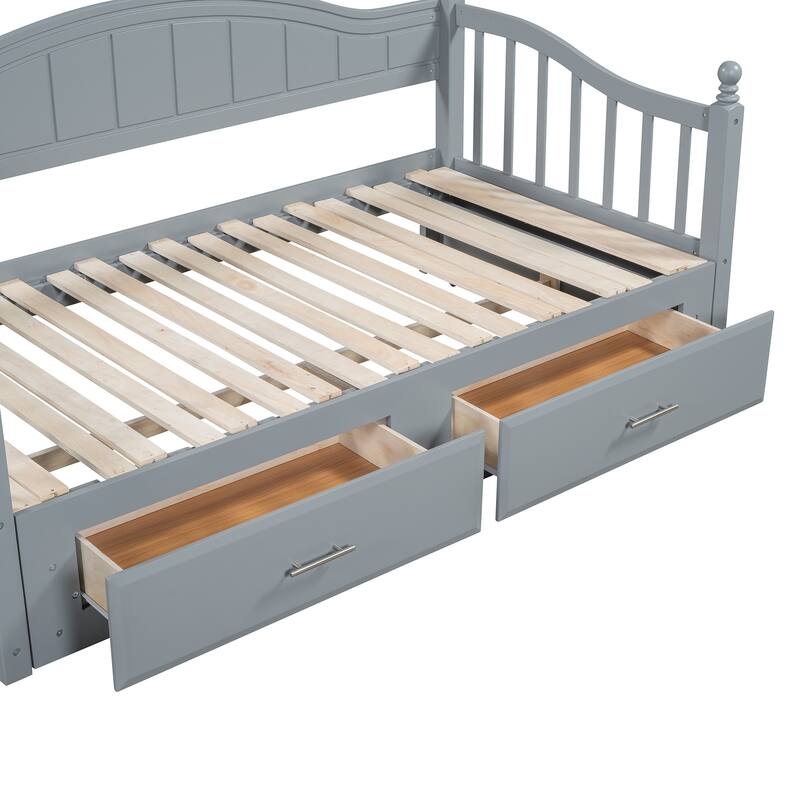 Platform Daybed with Extendable Trundle, 2 Drawers, 4 Bed Posts, Twin