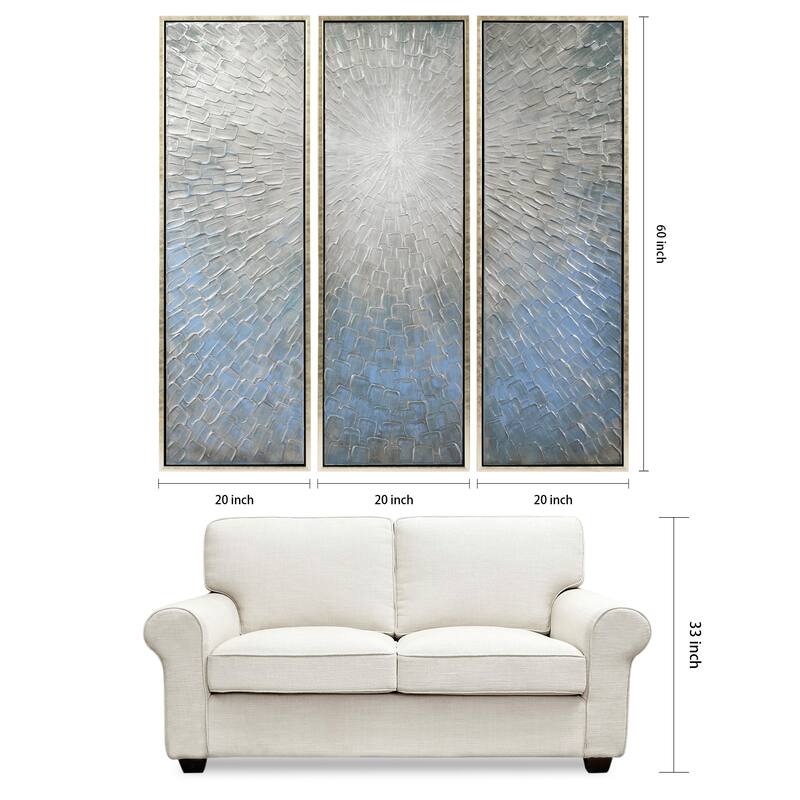 Silver Ice Textured Metallic Hand Painted Framed Canvas Wall Art, Set and Single