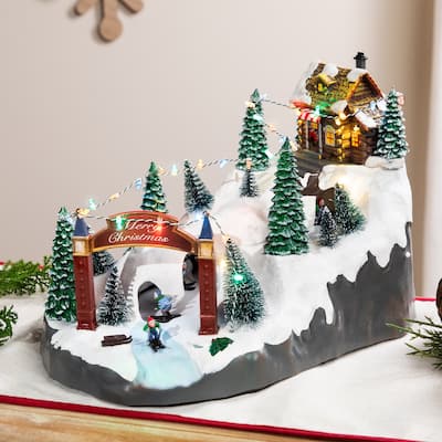 15" White Scene 3 Turning Skiers Animated LED Christmas Tabletop Decor