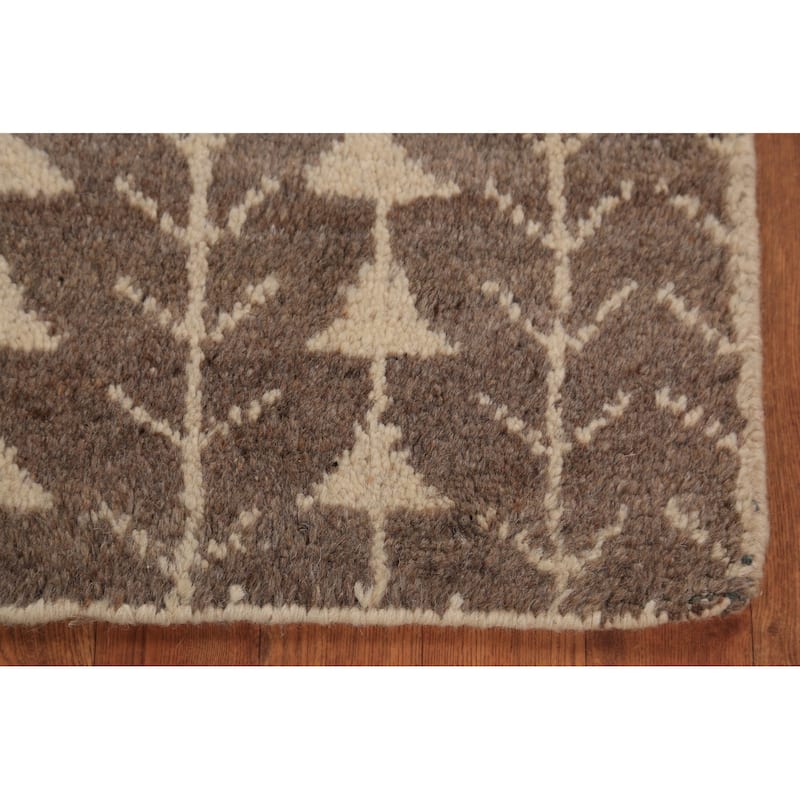 Brown Moroccan Oriental Foyer Rug Handmade Geometric Wool Carpet - 2'0"x 3'0"