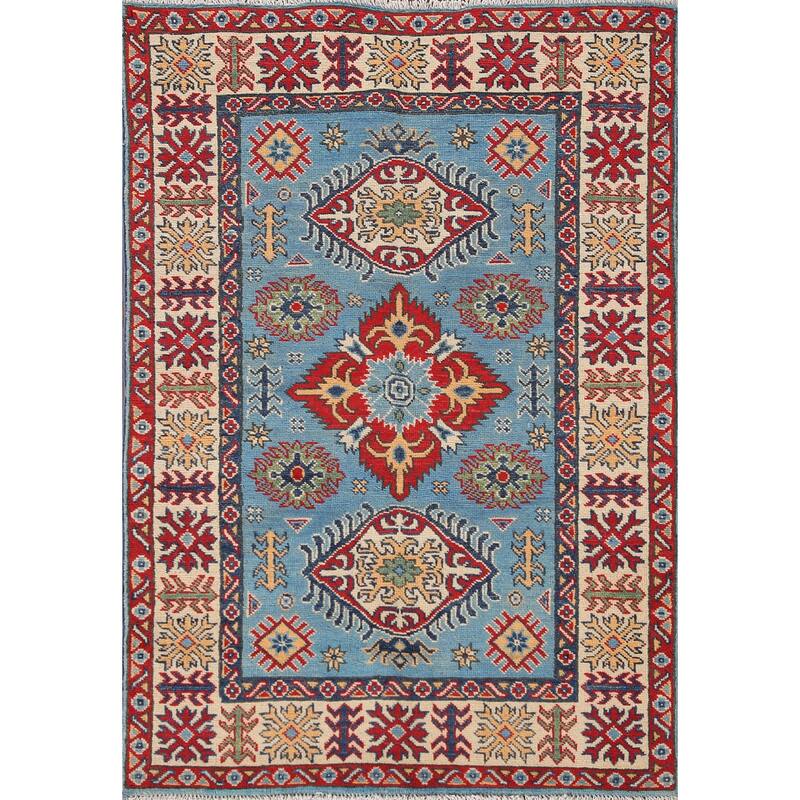 Blue Kazak Oriental Accent Rug Handmade Wool Carpet - 3'3"x 4'11"