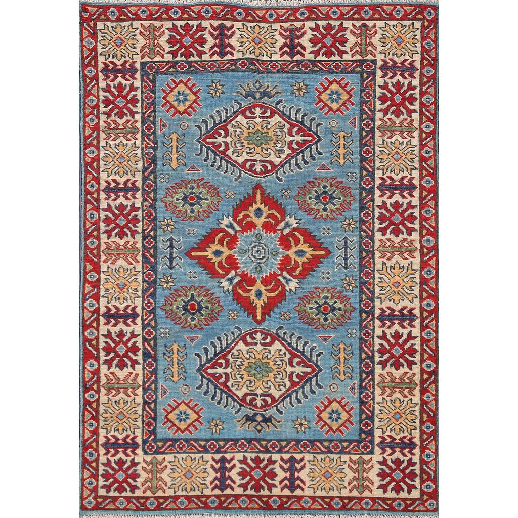 Blue Kazak Oriental Accent Rug Handmade Wool Carpet - 3'3"x 4'11"
