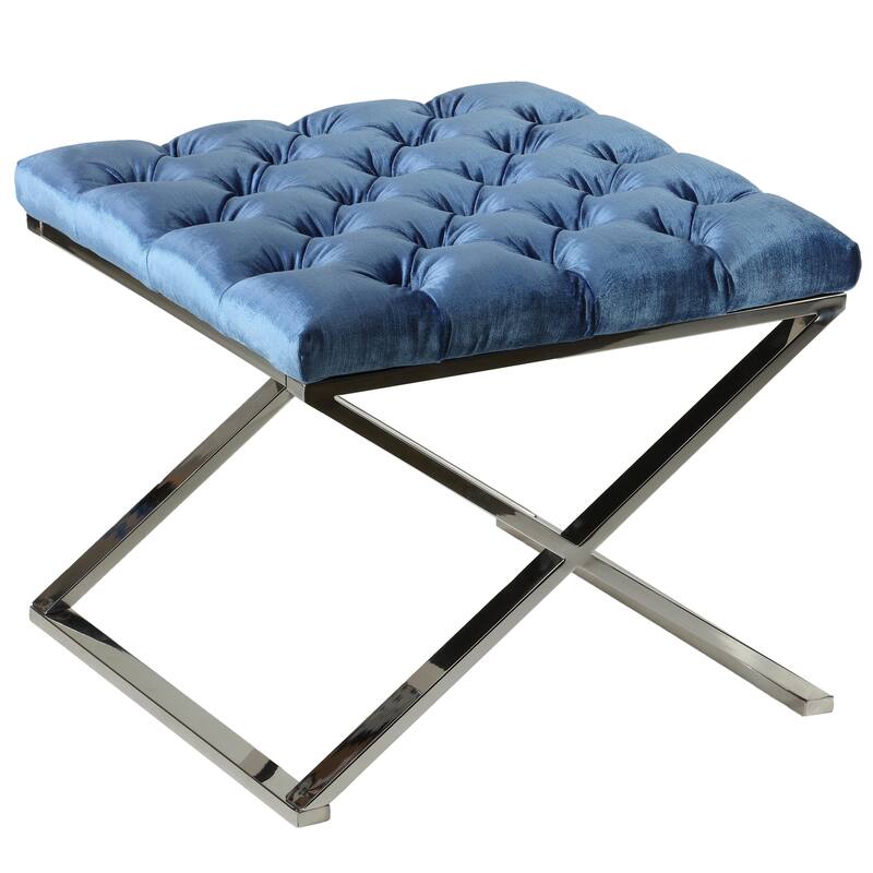 Cortesi Home Mariana Tufted Metal Ottoman, Blue, 21"