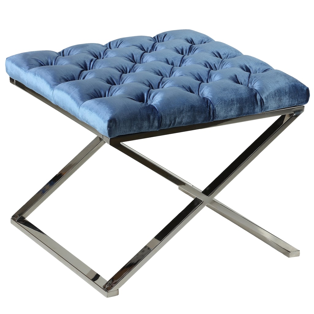Cortesi Home Mariana Tufted Metal Ottoman, Blue, 21"