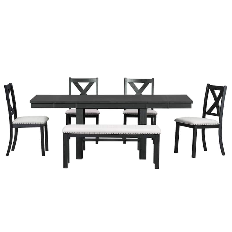 Farmhouse 82inch 6-Piece Extendable Dining Table with Footrest, 4 ...