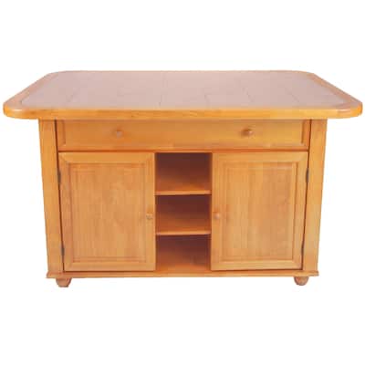 Kitchen Island with Storage & Breakfast Bar ,Oak Finish, Tile Top - Home Organization & Prep Station