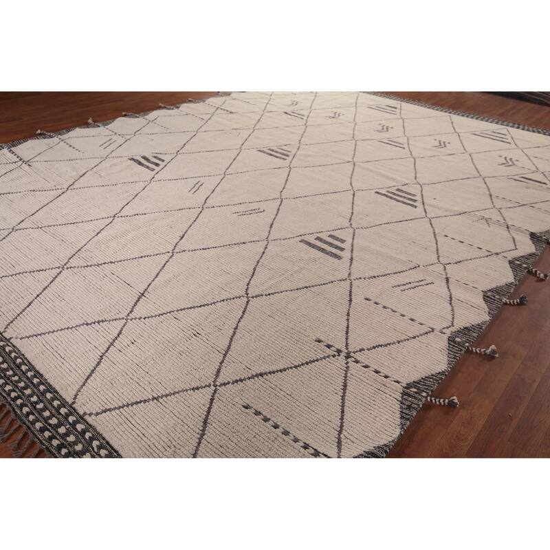 Trellis Moroccan Large Area Rug Hand-Knotted Wool Carpet - 11'4"x 15'6"