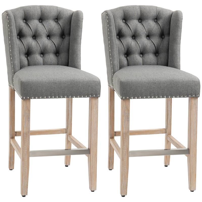 Counter Height Bar Stools Set of 2 with Wood Legs - Grey