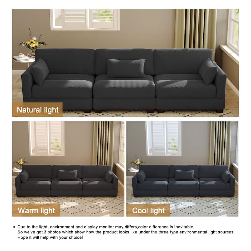 Modern 3-Piece Corduroy Sectional Sofa 3 Seater Sofa For Living Room