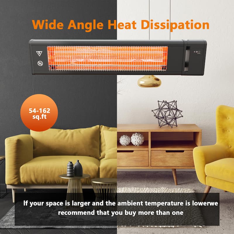 Cozywor Infrared Outdoor Electric Space Heater, Wall Mounted Heater, 1500 W, Remote Control 29" x 6", Black - N/A