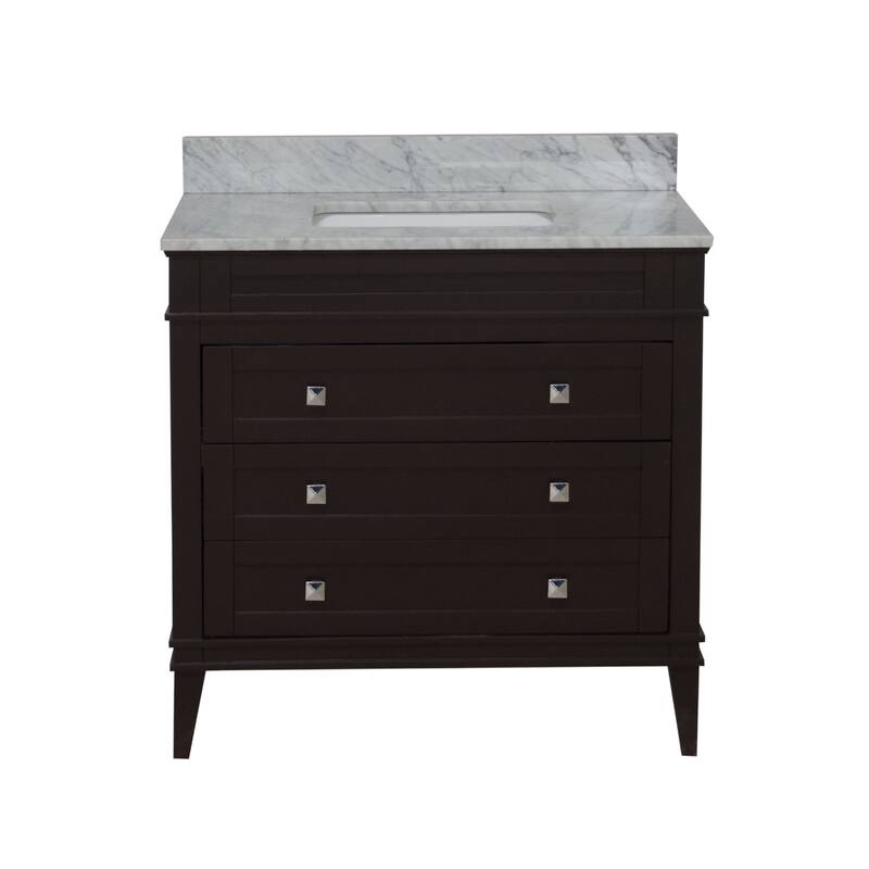 KitchenBathCollection Eleanor 36" Bathroom Vanity with Carrara Marble Top