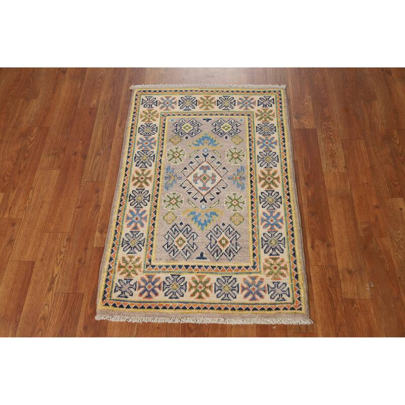 Traditional Kazak Foyer Rug Handmade Grey Wool Carpet - 2'0"x 3'0"