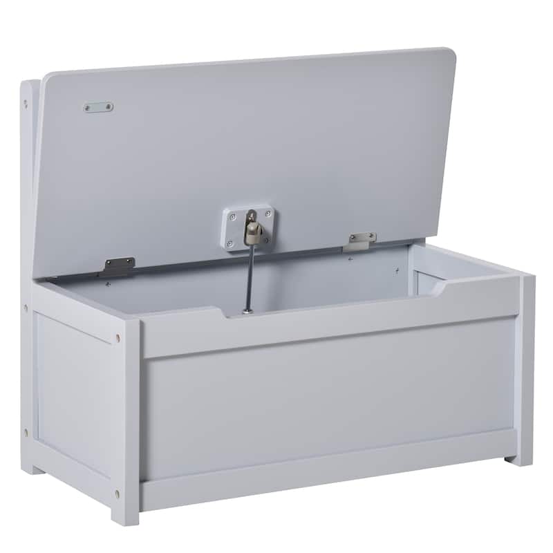 Qaba 2-IN-1 Wooden Toy Box Kids Seat Bench Storage Chest Cabinet Chunk Cube with Safety Pneumatic Rod