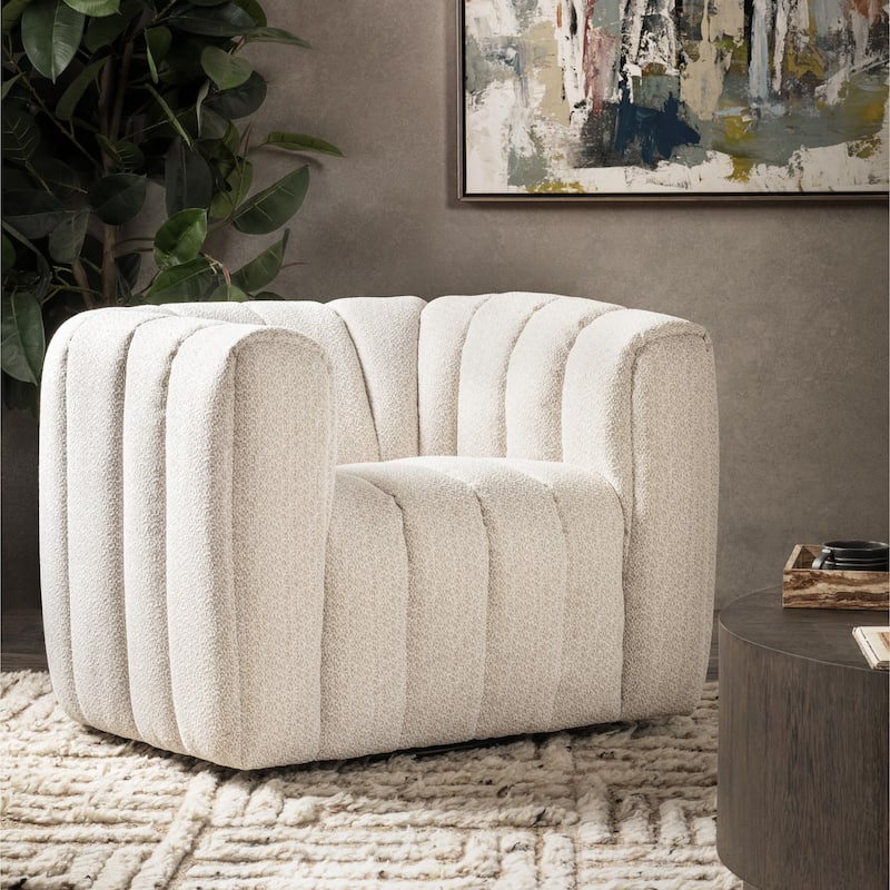 Classic Home Lexa Upholstered Fabric Swivel Chair - Cream